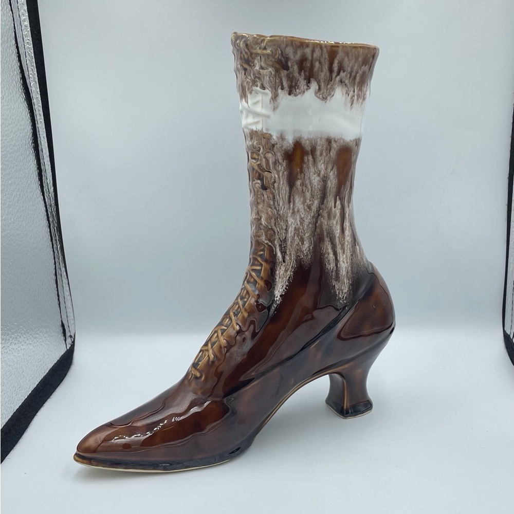 Vintage Ladies Tall Victorian Style Boot Ceramic planter /Vase